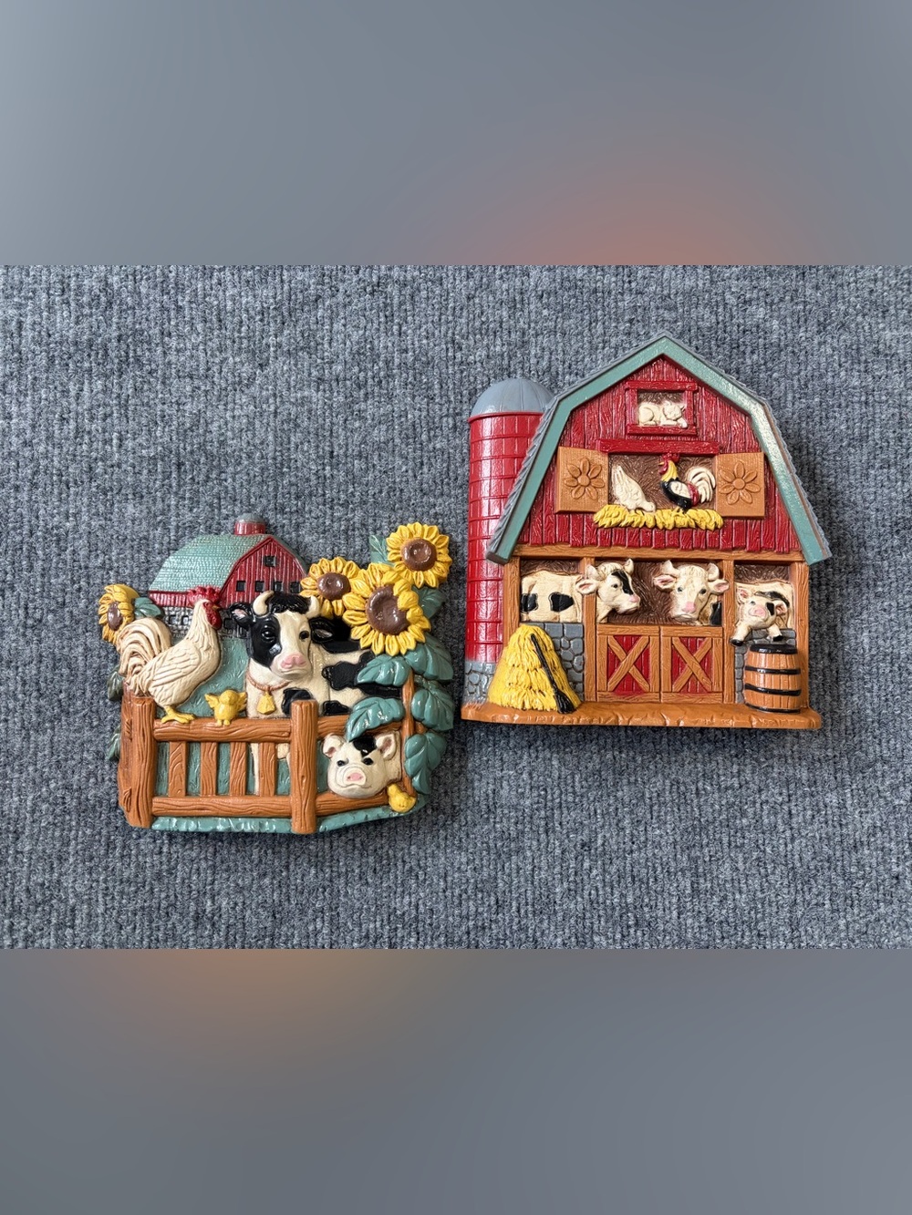 Vintage 1997 Home Interiors Farm Barn Wall Plaques 3363 Set Cow Pig Rooster USA